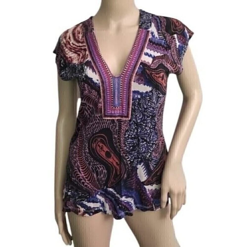 Anthropologie One September T-Shirt Embroidered Top S